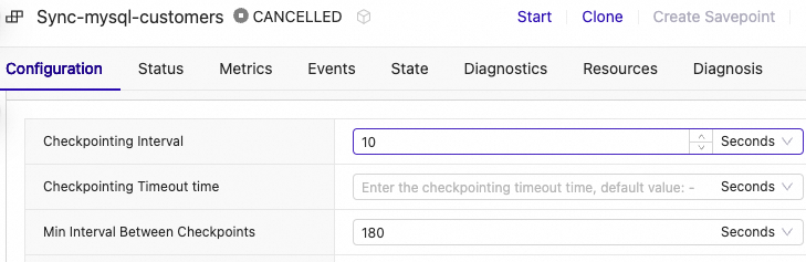 Checkpoint Interval settings