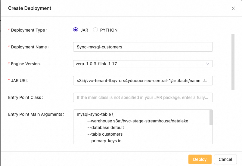 launch a Flink job with the parameters