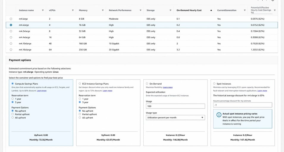 BYOC Sample of AWS options